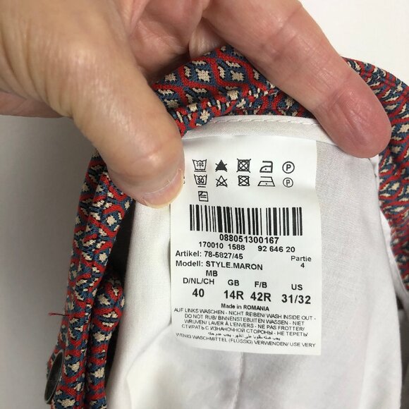 Brax Feel Good Maron Pants Indian Print Slim Leg Stretch German Size 40 US 31/32 - Picture 8 of 11